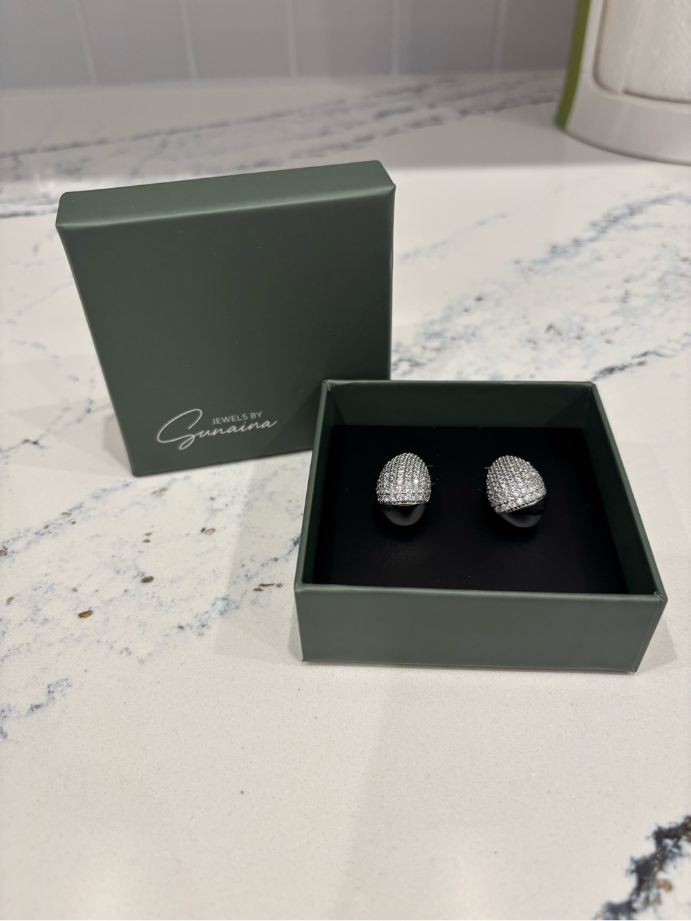 Silver Pavé Dome Stud Earrings - Silver